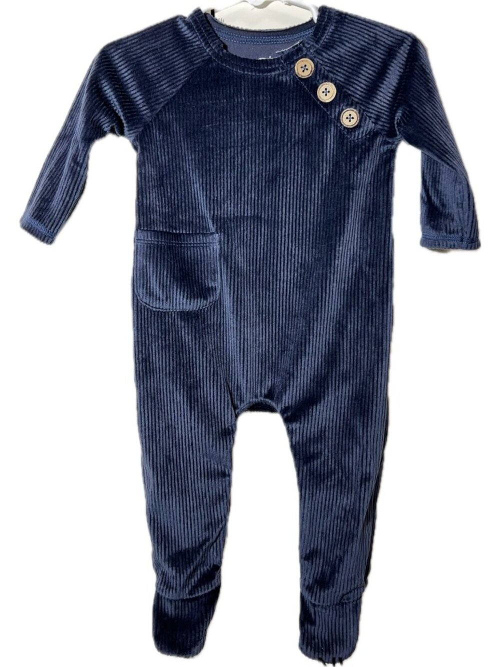 Mud Pie 3m 6m NWOT Navy Blue ribbed velour romper sleeper footed one piece